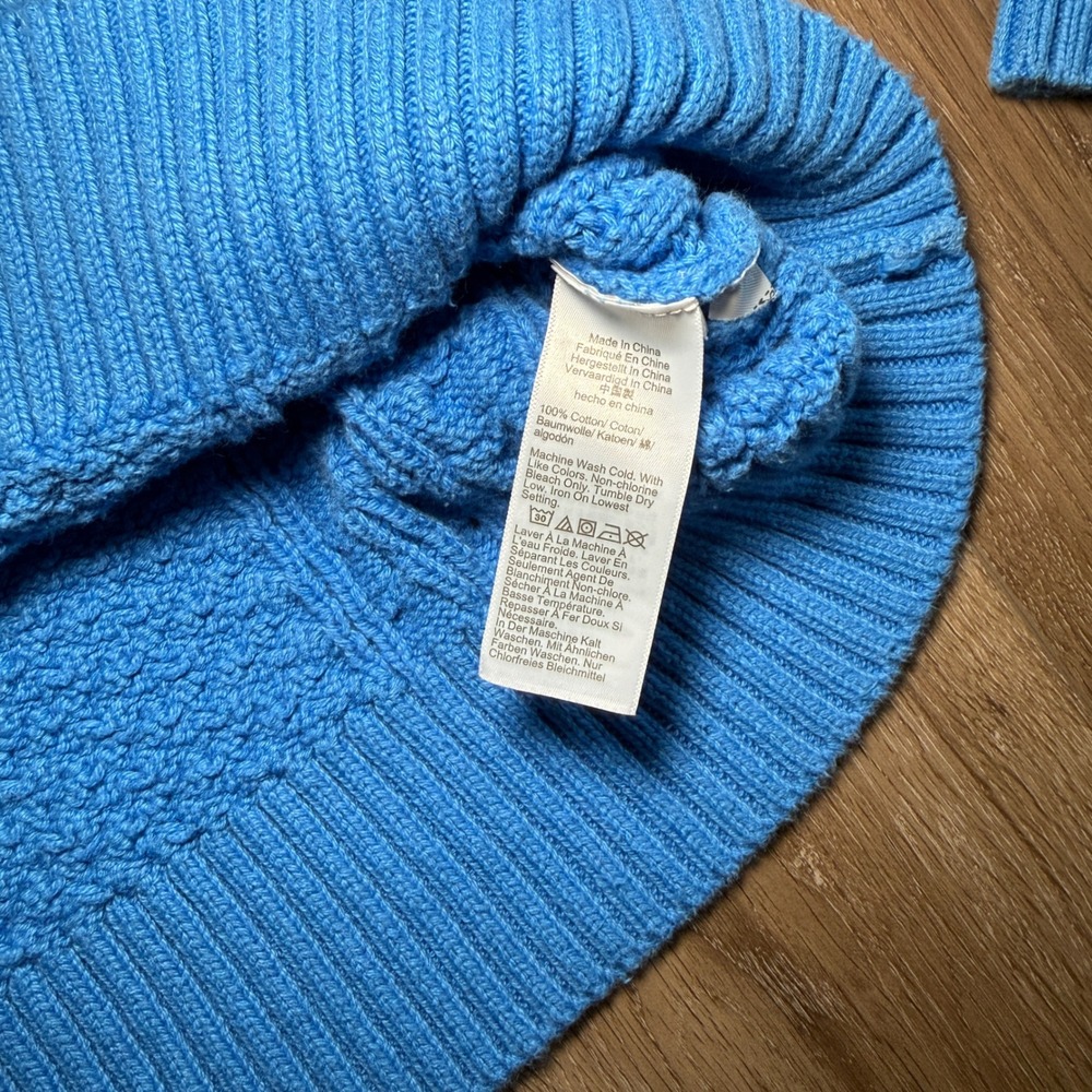 J.Crew Womens Blue Cable Knit V-Neck Cotton Sweater XS - Picture 4 of 8
